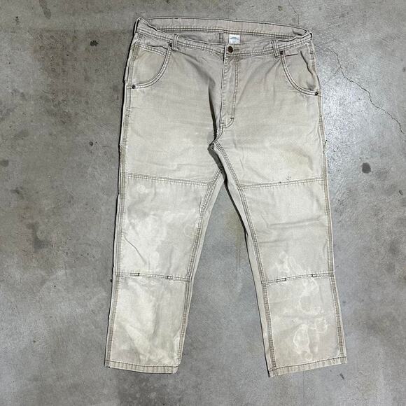 Vintage Distressed Key Double Knees Carpenter Pants Mens 38" Tan Faded Jeans - Picture 2 of 5